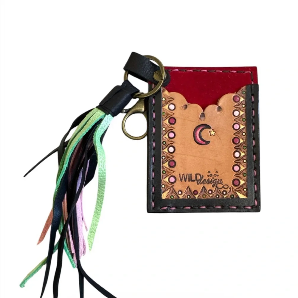 Artisan Handmade Western Southwest Leather Card Holder Moon Cowgirl Wallet